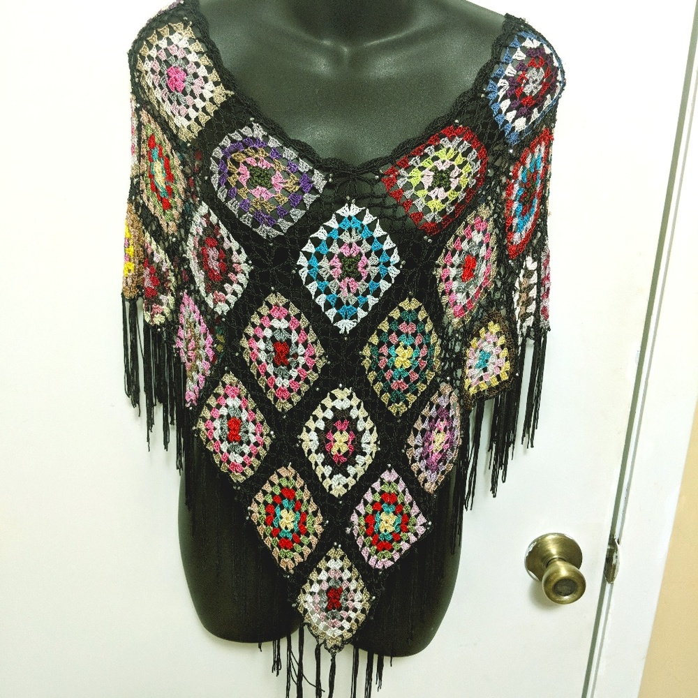 Rainbow crochet Poncho